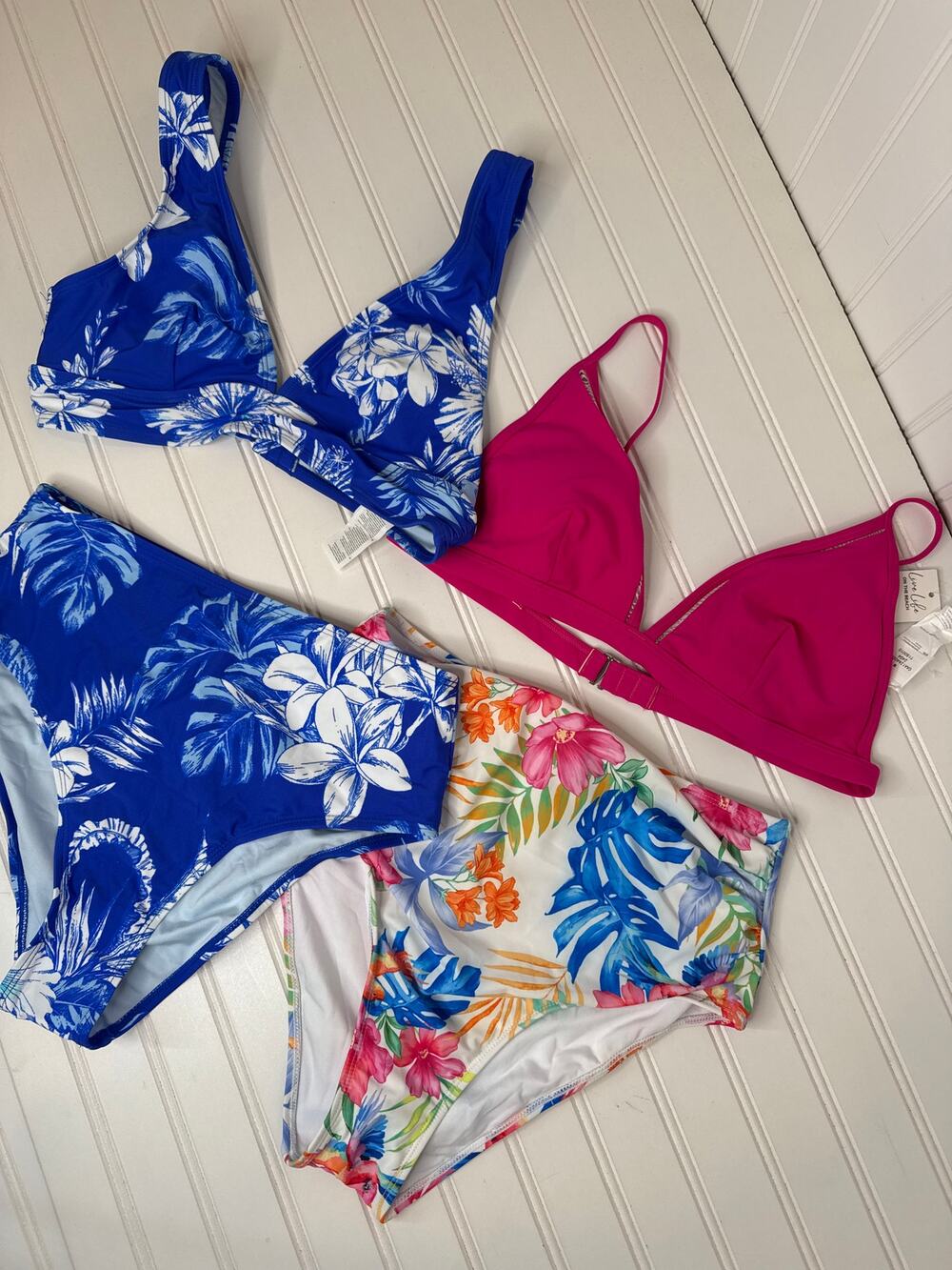 NWT Cupshe X Iskra Cobalt Floral Bikini Top & High-Waisted Bottoms Set BUNDLE M